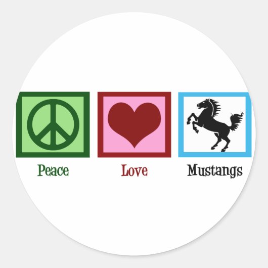 Sticker Rond Peace Love Mustangs (Devant)