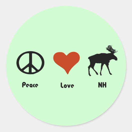 Sticker Rond Peace Love New Hampshire (Devant)