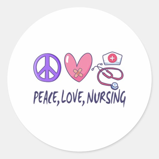 Sticker Rond Peace Love Nuring (Devant)