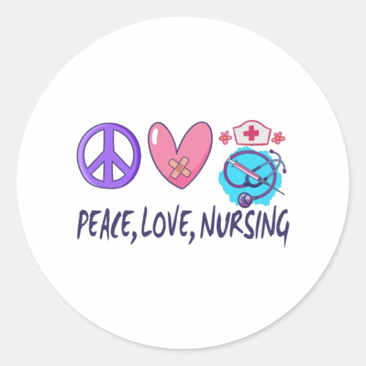 Sticker Rond Peace Love Nuring (Devant)