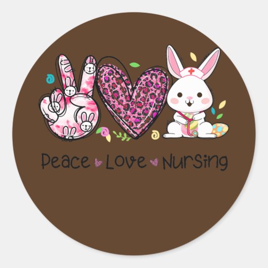 Sticker Rond Peace Love Nuring Pâques Leopard Heart Bunny (Devant)