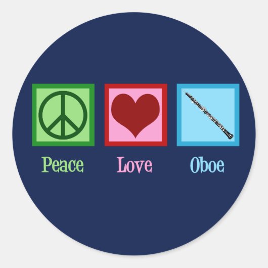 Sticker Rond Peace Love Oboe (Devant)