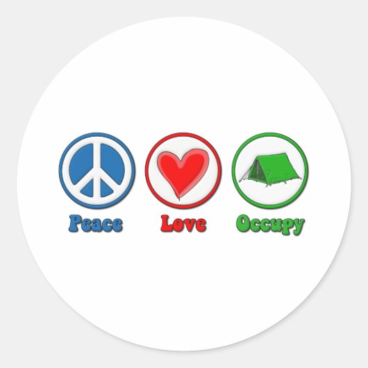 Sticker Rond Peace Love Occupy (Devant)