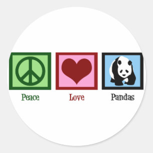 Sticker Rond Peace Love Pandas