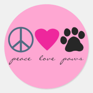 Sticker Rond Peace Love Paws