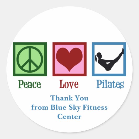 Sticker Rond Peace Love Pilates Cute Custom Studio (Devant)