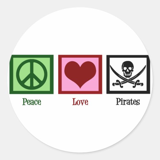Sticker Rond Peace Love Pirates (Devant)