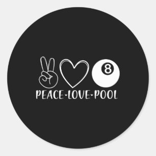 Sticker Rond Peace Love Pool Billard Pool Huit 8 Joueurs Spo