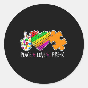 Sticker Rond Peace Love Pre-K Autism Aware - 100 days smart