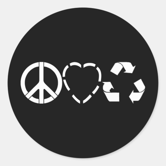 Sticker Rond Peace Love Recycle (Devant)