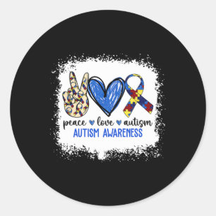 Sticker Rond Peace Love Ribbon Sensibilisation sur l'autisme Ac
