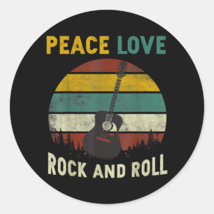 Sticker Rond Peace Love & Rock & Roll Guitare Player Guitariste
