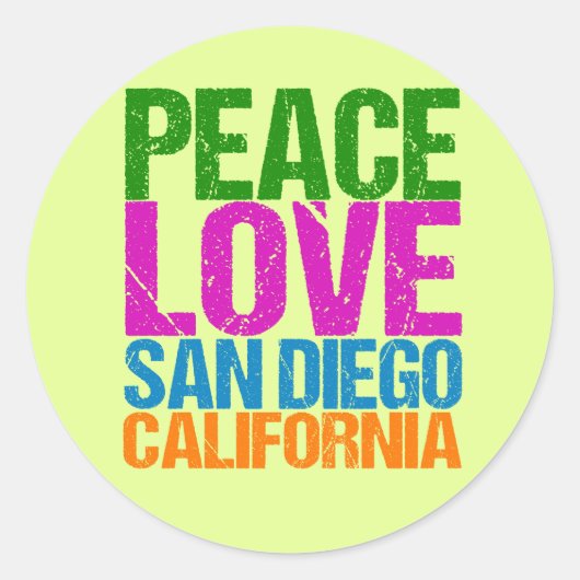 Sticker Rond Peace Love San Diego Californie (Devant)