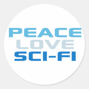 Sticker Rond Peace Love Sci-Fi