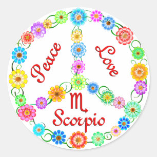 Sticker Rond Peace Love Scorpio