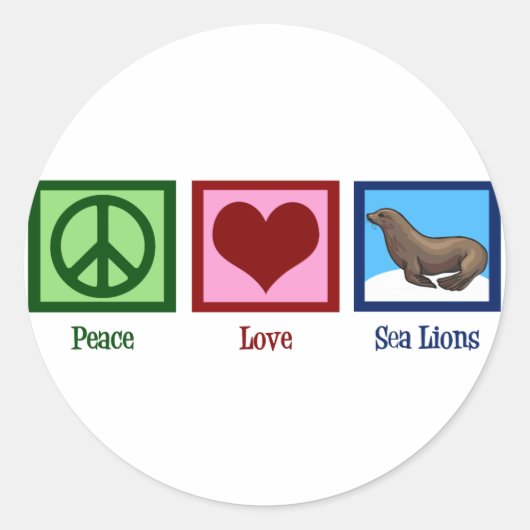 Sticker Rond Peace Love Sea Lions (Devant)