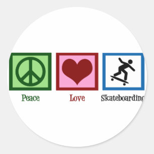 Sticker Rond Peace Love Skateboard