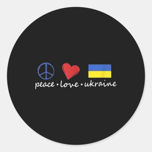 Sticker Rond Peace Love Stand With Ukraine Support Stop War (Devant)