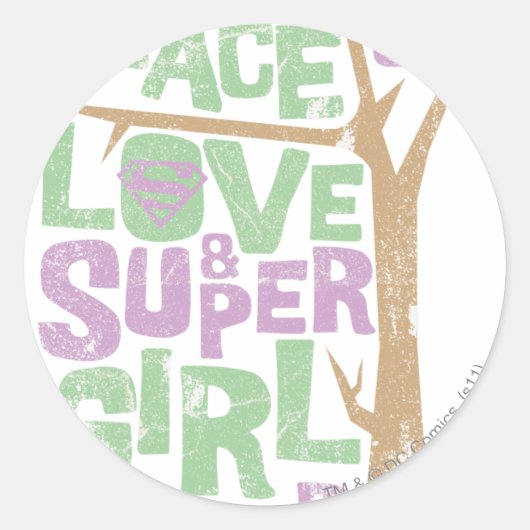 Sticker Rond Peace Love & Supergirl Power (Devant)