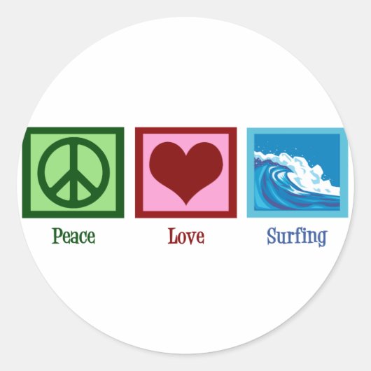 Sticker Rond Peace Love Surfing (Devant)
