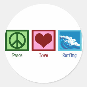 Sticker Rond Peace Love Surfing
