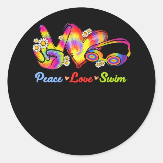 Sticker Rond Peace Love Swim Goggings Tie Dye Swimmer W (Devant)