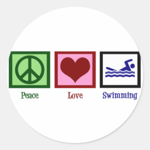 Sticker Rond Peace Love Swimming