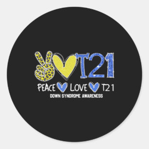 Sticker Rond Peace Love T21 Blue Yellow Ribbon Down Syndrome Aw