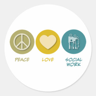 Sticker Rond Peace Love Travail social