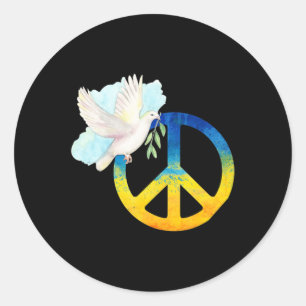 Sticker Rond Peace Love Ukraine Dove Ukraine Flag Support Ukrai