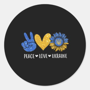 Sticker Rond Peace Love Ukraine drapeau ukrainien Paix en Ukrai