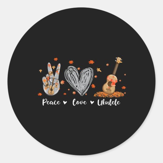 Sticker Rond Peace Love Ukulele Hawaiian Ukelele Uke Guitar Pla (Devant)