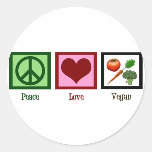 Sticker Rond Peace Love Vegan (Devant)