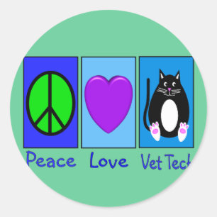 Sticker Rond Peace Love Vet Tech