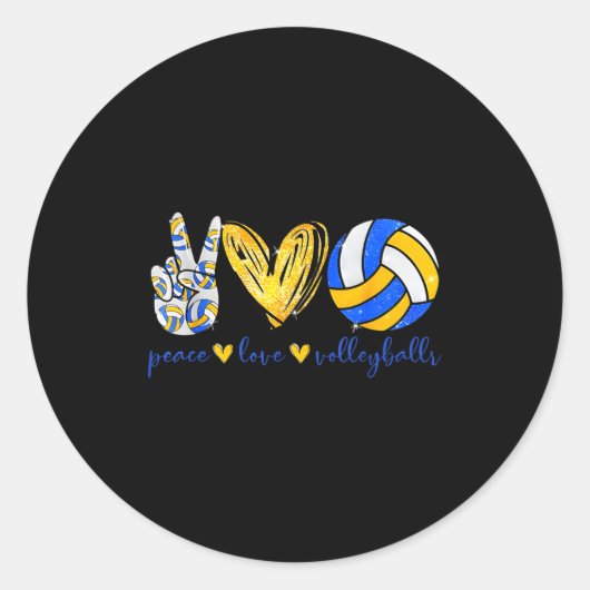 Sticker Rond Peace Love Volleyball Retro Art Volleyball Player  (Devant)