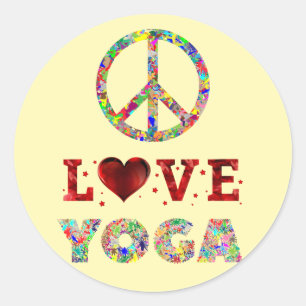 Sticker Rond Peace Love Yoga Colorful Spirituel