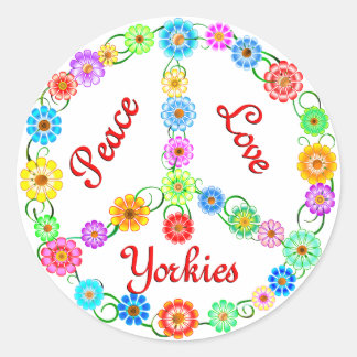Sticker Rond Peace Love Yorkies