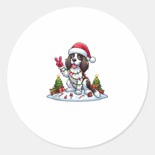 Sticker Rond Peace Main Anglais Springer Espagnol Chien de Noël (Devant)