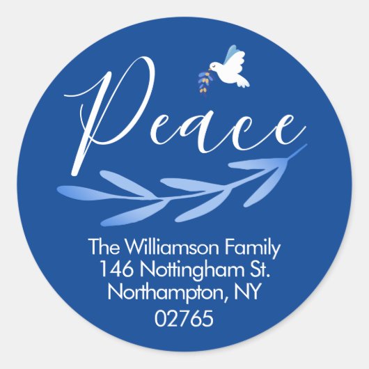 Sticker Rond Peace Modern Script Holiday Return Adresse (Devant)