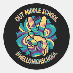 Sticker Rond Peace Out Middle Hello Lycée Tie Dye