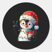 Sticker Rond Peace Sign Hand Penguin Santa Christmas Penguin Pa (Devant)