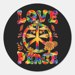 Sticker Rond Peace Sign Love Super 60S Les années 70 Tie Dye Hi