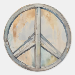 Sticker Rond Peace Sign Watercolor Peinture Art