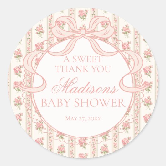 Sticker Rond Peach and Beige Fancy Floral Baby Shower Circle (Devant)