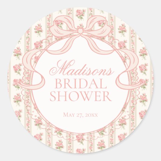 Sticker Rond Peach and Beige Fancy Floral Bridal Shower Seal (Devant)