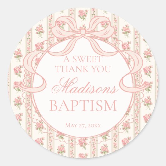 Sticker Rond Peach & Beige Vintage Fancy Floral Baptism Circle (Devant)
