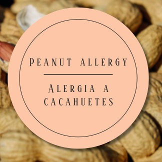 Sticker Rond Peach Bilinguical Peanut Allergy Alert Espagnol