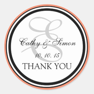 Sticker Rond Peach Black Monogramme E Mariage Merci