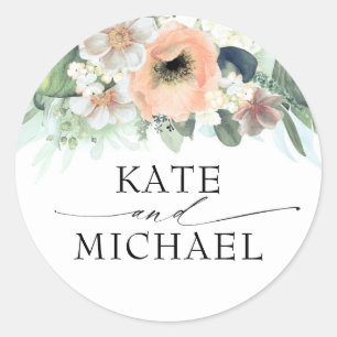 Sticker Rond Peach Blush rose et blanc Fleurs Jardin de printem