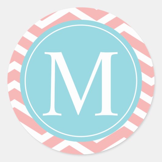 Sticker Rond Peach Chevron Blue Monogram (Devant)